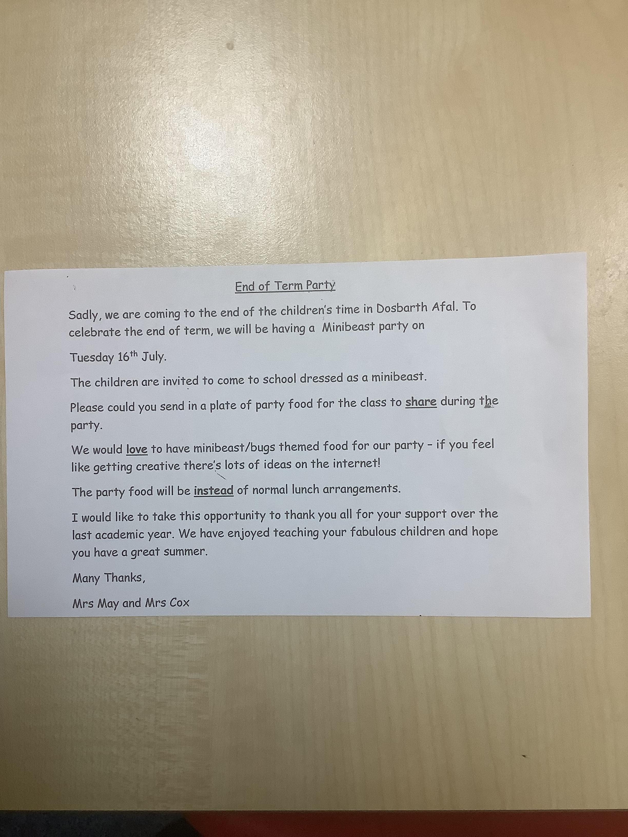 Party information for Tuesday